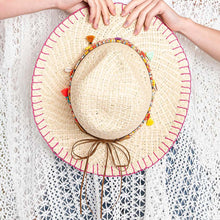 Load image into Gallery viewer, Stitch Edged Straw Handmade Sun Hat With Boho
