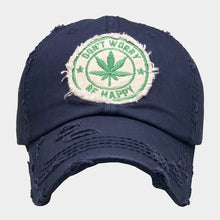 Load image into Gallery viewer, Dont Worry Be Happy Message Hemp Leaf Vintage Baseball Cap
