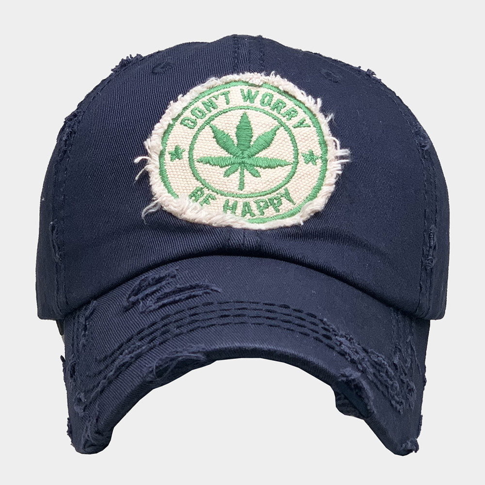 Dont Worry Be Happy Message Hemp Leaf Vintage Baseball Cap