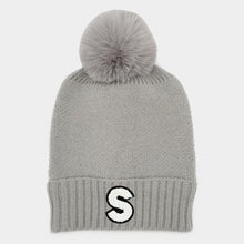 Load image into Gallery viewer, Monogram Faux Fur Pom Pom Knit Beanie Hat

