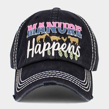 Load image into Gallery viewer, Manure Happens Message Animals Pointed Vintage Baseball Cap
