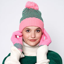 Load image into Gallery viewer, Zigzag Chevron Patterned Pom Pom Beanie Hat
