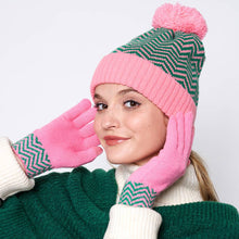 Load image into Gallery viewer, Zigzag Chevron Patterned Pom Pom Beanie Hat
