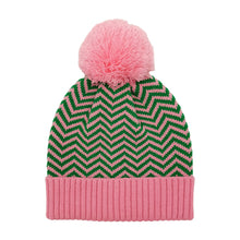 Load image into Gallery viewer, Zigzag Chevron Patterned Pom Pom Beanie Hat
