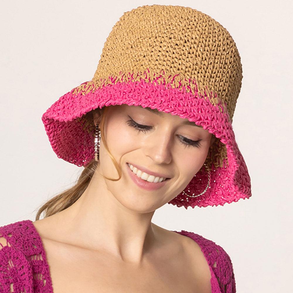 Two Tone Straw Bucket Hat