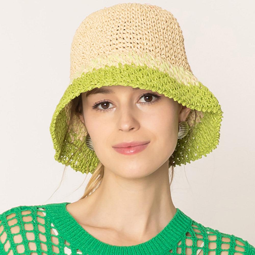 Two Tone Straw Bucket Hat