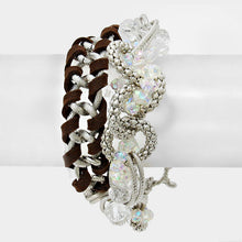 Load image into Gallery viewer, Silver Glass bead &amp; woven faux suede link toggle bracelet
