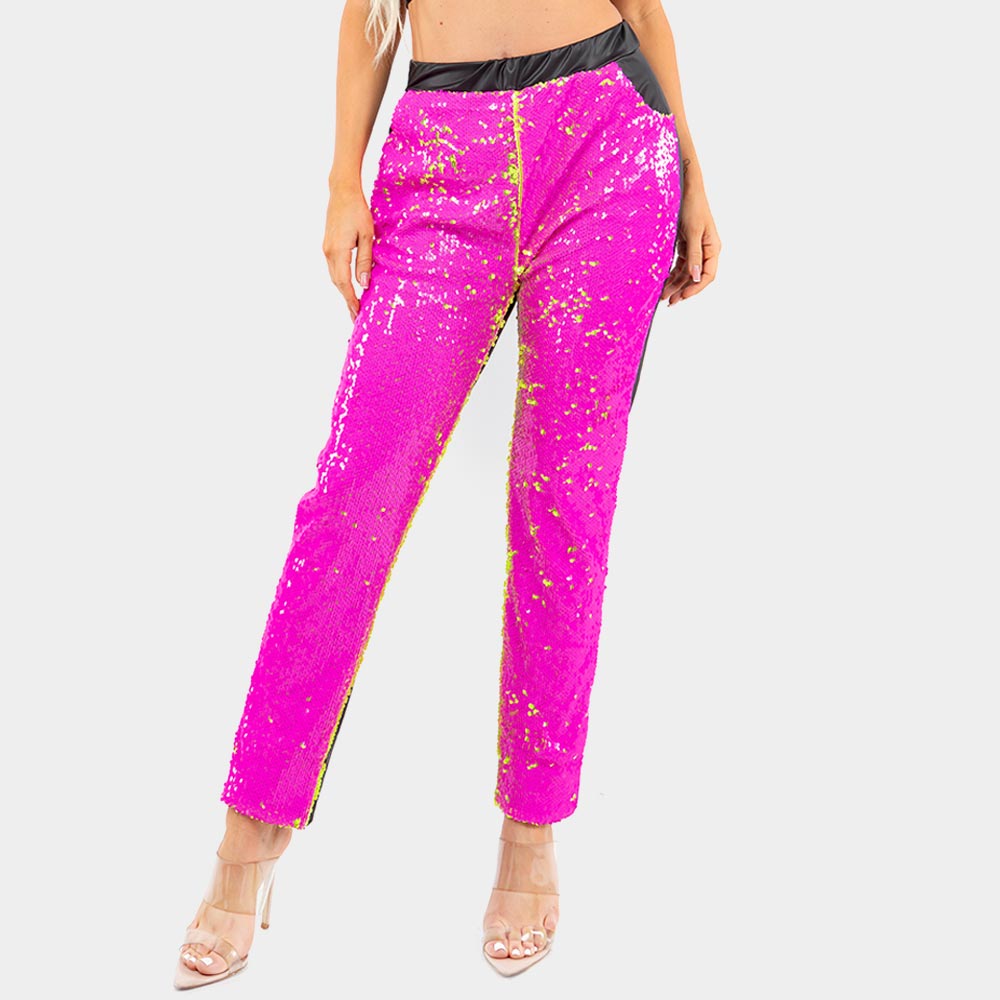 Pink Reversible Sequin Skinny Pants