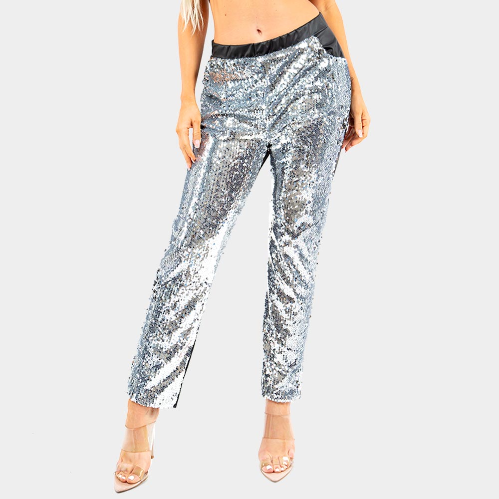 Silver Reversible Sequin Skinny Pants