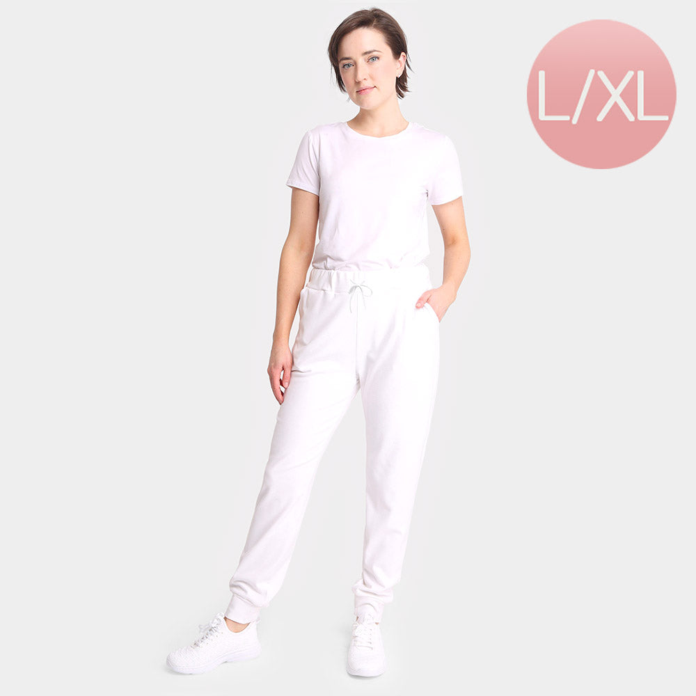 White Solid Front Pockets Loungewear Drawstring Jogger Pants