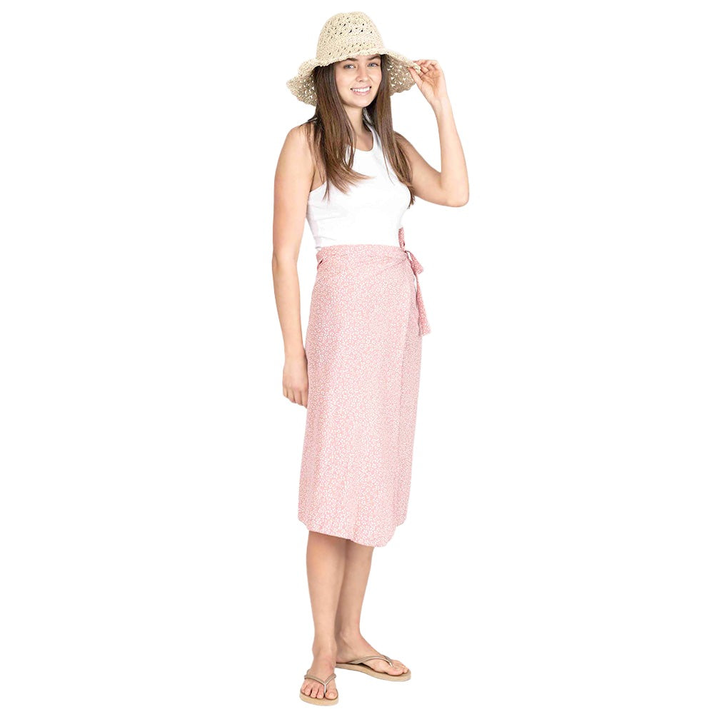 Pink Patterned Beach Cover Up Midi Wrap Skirt