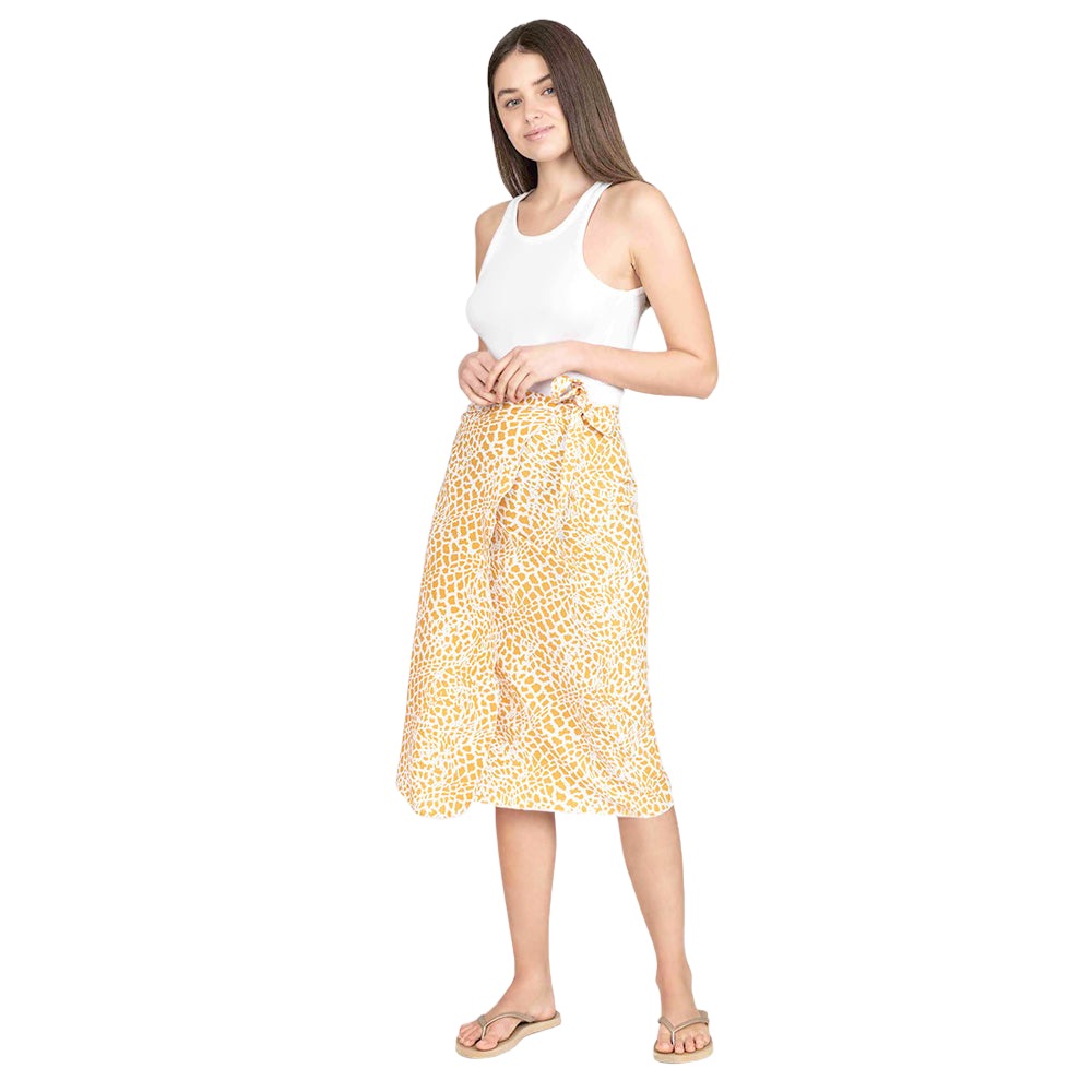 Yellow Animal Patterned Beach Cover Up Midi Wrap Skirt