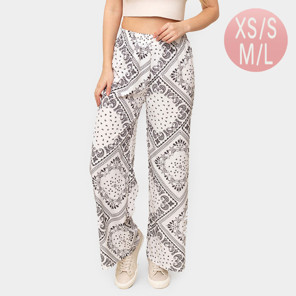 White Paisley Print Pants