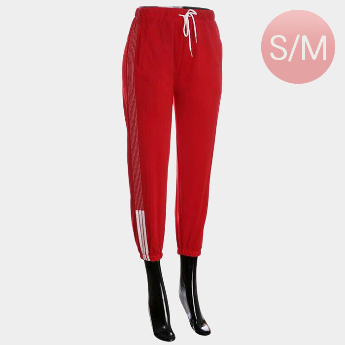 Red Side Stripes Detail Band Lounge Pants