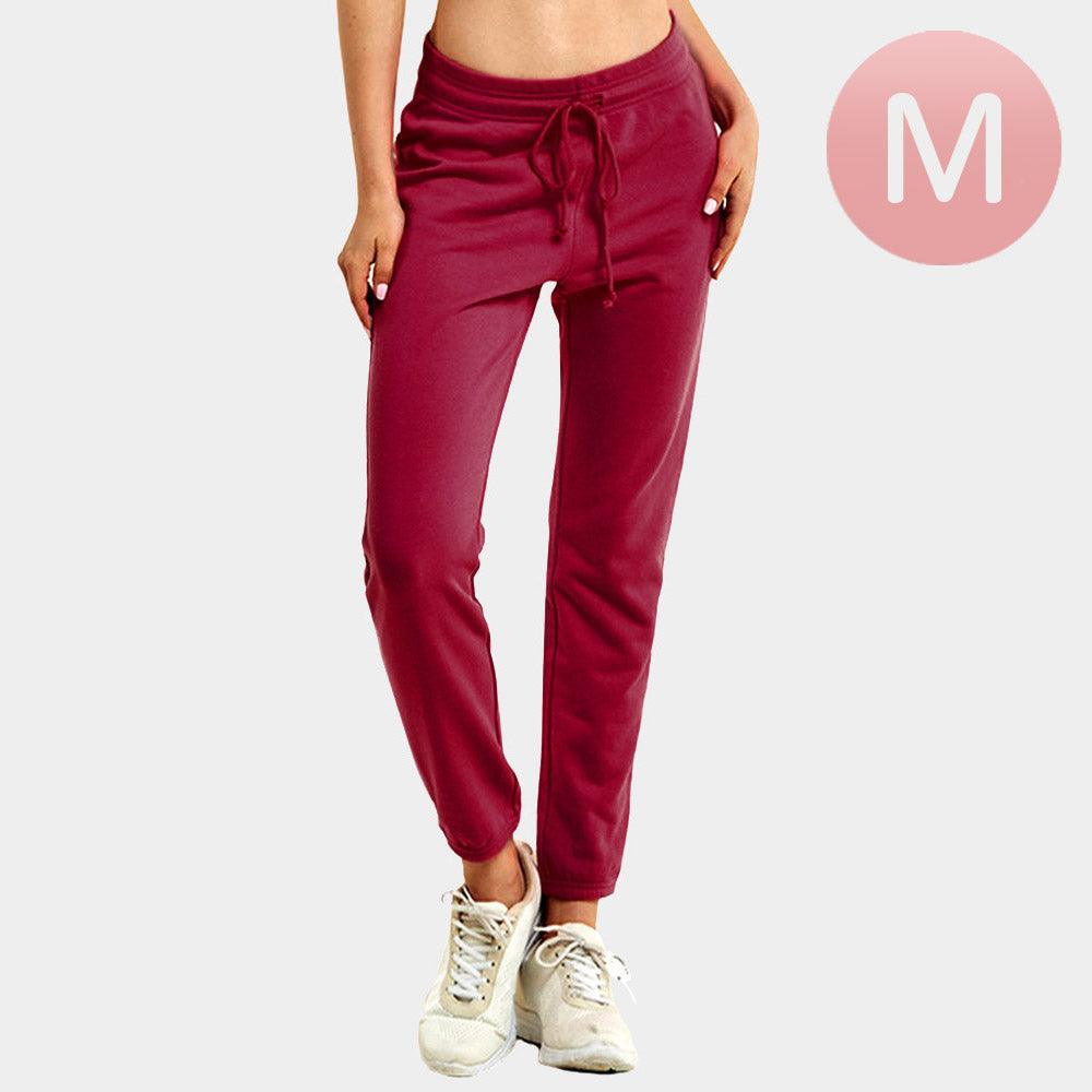 Burgundy Ladies Lightweight Cotton Pockets Jogger Pants