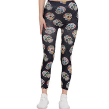Load image into Gallery viewer, Black Day of The Dead Skull Patterned Leggings
