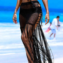 Load image into Gallery viewer, Black Long Tassel Fringe Solid Crochet Cover Up Skirt
