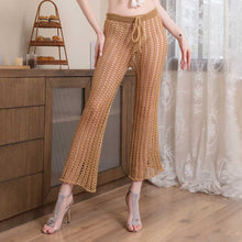 Load image into Gallery viewer, Khaki High Waist Wide Leg Crochet Cover Up Pants
