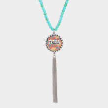 Load image into Gallery viewer, Silver Y&#39;all Patterned Round Drop Chain Tassel Necklace
