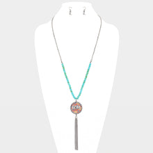 Load image into Gallery viewer, Silver Y&#39;all Patterned Round Drop Chain Tassel Necklace
