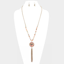 Load image into Gallery viewer, Gold Y&#39;all Patterned Round Drop Chain Tassel Necklace
