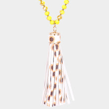 Load image into Gallery viewer, Yellow Faux Leather Tassel Faceted Bead Long Necklace
