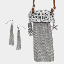 Load image into Gallery viewer, Silver &quot;Ocean Queen&quot; Starfish &amp; Mermaid Charm Metal Chain Fringe Necklace
