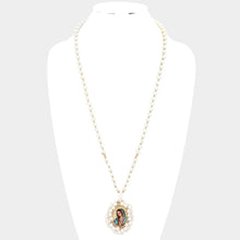 Load image into Gallery viewer, White Virgin Mary Cross Printed Faceted Bead Cluster Pendant Long Necklace
