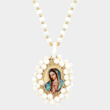 Load image into Gallery viewer, White Virgin Mary Cross Printed Faceted Bead Cluster Pendant Long Necklace
