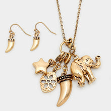 Load image into Gallery viewer, Gold Metal elephant &amp; horn multi-charm long necklace
