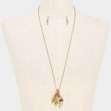 Load image into Gallery viewer, Gold Metal elephant &amp; horn multi-charm long necklace
