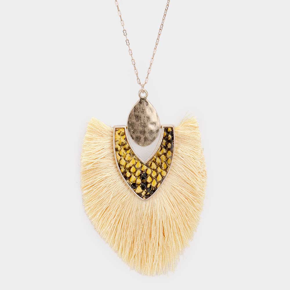 Yellow Snake Skin Tassel Pendant Long Necklace