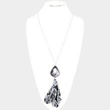 Load image into Gallery viewer, Gray Multi Pattern Fabric Tassel Pendant Long Necklace
