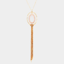 Load image into Gallery viewer, Pink Thread Wrapped Oval Hoop Long Drop Chain Tassel Necklace

