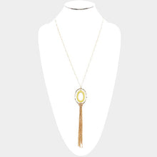 Load image into Gallery viewer, Yellow Thread Wrapped Oval Hoop Long Drop Chain Tassel Necklace
