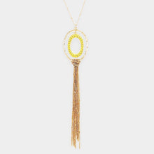 Load image into Gallery viewer, Yellow Thread Wrapped Oval Hoop Long Drop Chain Tassel Necklace
