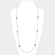 Load image into Gallery viewer, Black 14K Gold Plated Two Tone Stone Paved Square Pendant Station Long Necklace
