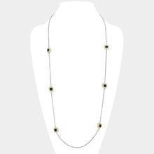 Load image into Gallery viewer, Black 14K Gold Plated Two Tone Stone Paved Square Pendant Station Long Necklace
