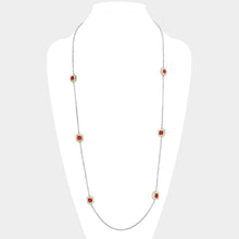 Load image into Gallery viewer, Red 14K Gold Plated Two Tone Stone Paved Square Pendant Station Long Necklace
