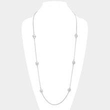 Load image into Gallery viewer, Silver 14K Gold Plated Two Tone Stone Paved Round Pendant Station Long Necklace
