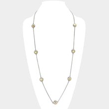 Load image into Gallery viewer, Gold 14K Gold Plated Two Tone Stone Paved Round Pendant Station Long Necklace
