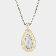 Load image into Gallery viewer, Gold 14K Gold Plated CZ Stone Paved Two Tone Teardrop Pendant Long Necklace
