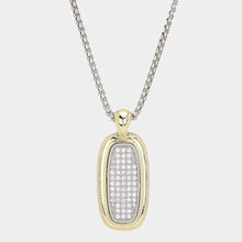 Load image into Gallery viewer, Gold 14K Gold Plated CZ Stone Paved Two Tone Oval Pendant Long Necklace
