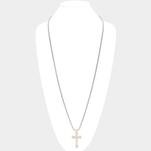 Load image into Gallery viewer, Gold 14K Gold Plated Two Tone Stone Paved Cross Pendant Long Necklace
