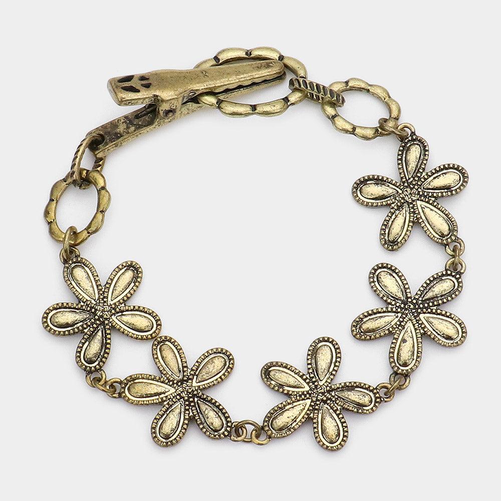 Gold Vintage Flower Clip Bracelet