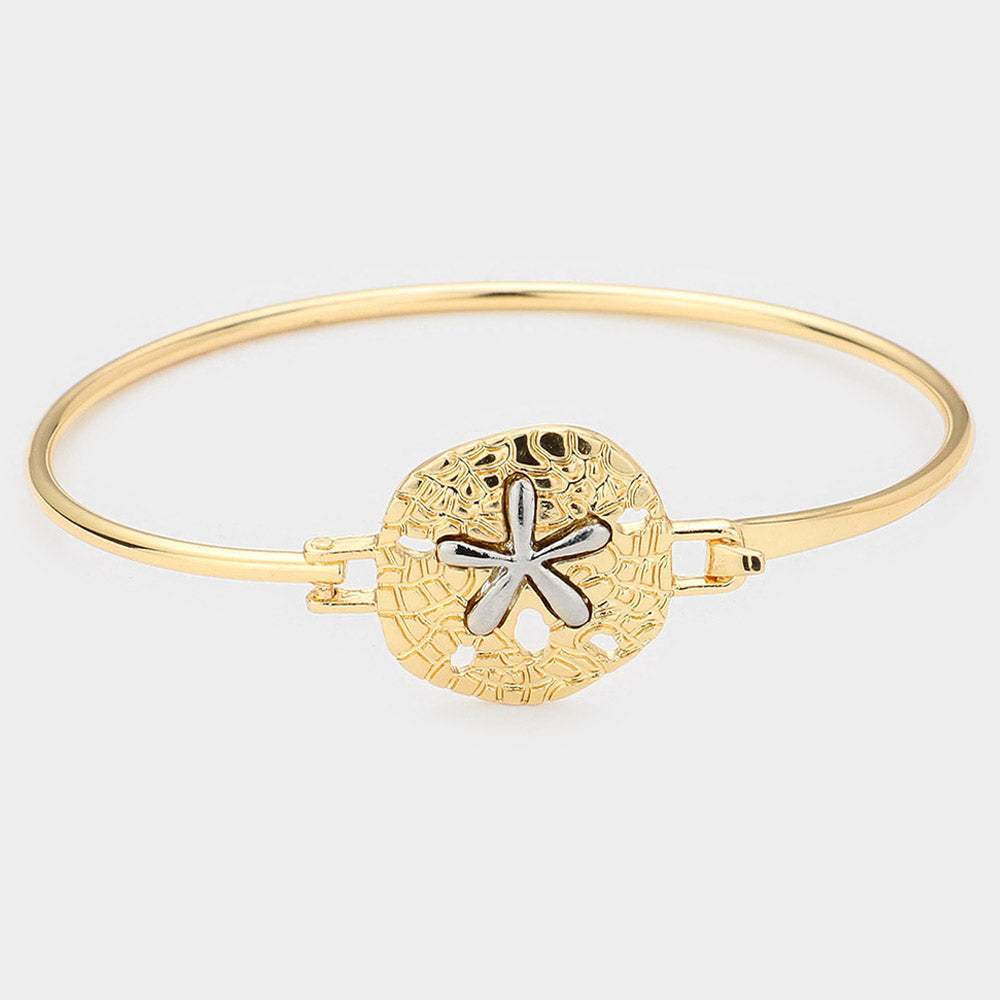 Gold Two Tone Metal Sand Dollar Hook Bracelet