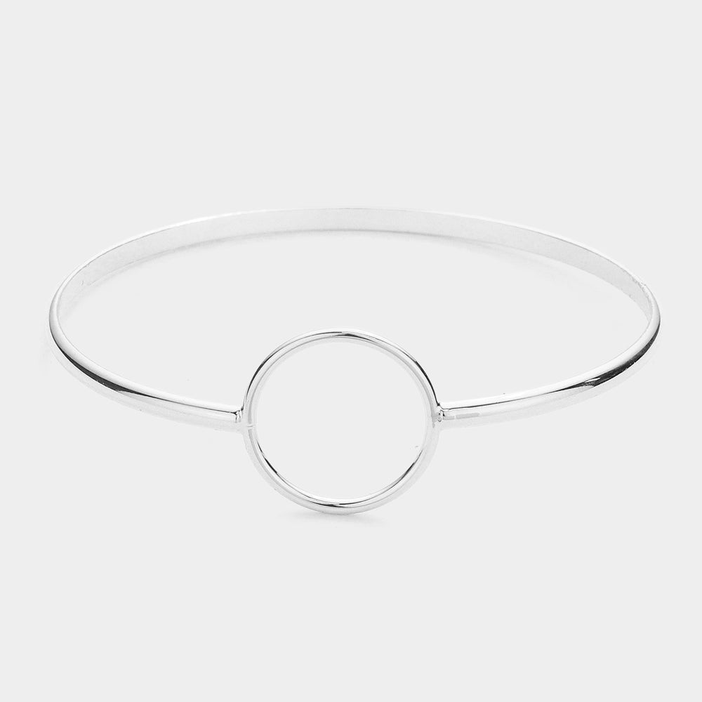 Silver Open Metal Circle Accented Bangle Bracelet