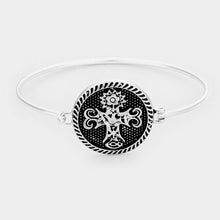 Load image into Gallery viewer, Silver Ornate Floral Cross Bangle Bracelet
