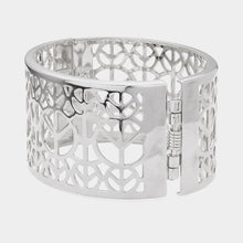 Load image into Gallery viewer, Silver Peace Symbol Hinged Bangle Bracelet
