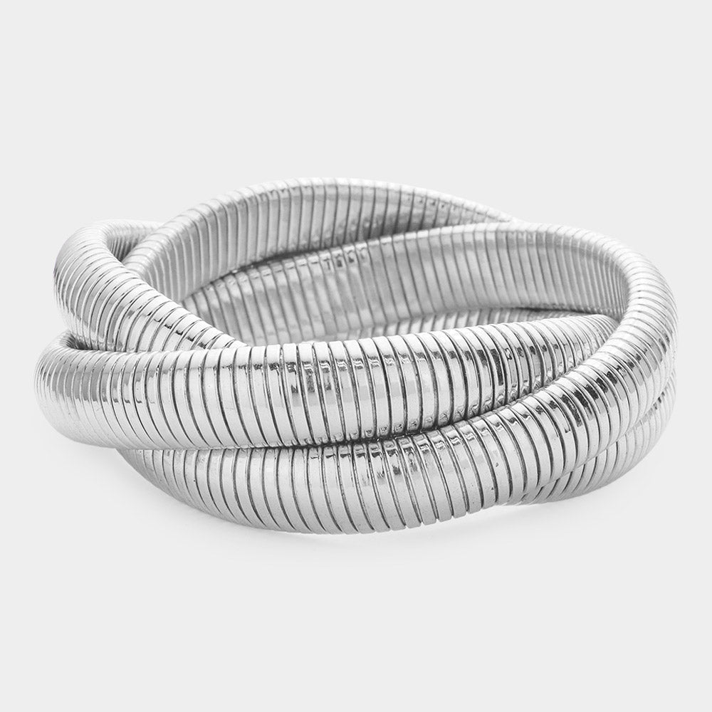 Silver Triple Layered Metal Bangle Bracelet